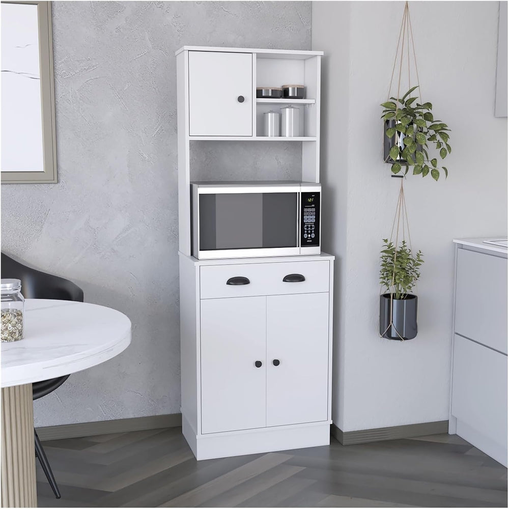 Kitchen Pantry 67" H, Two Cabinets, Three Doors, Two Open Shelves, One D...