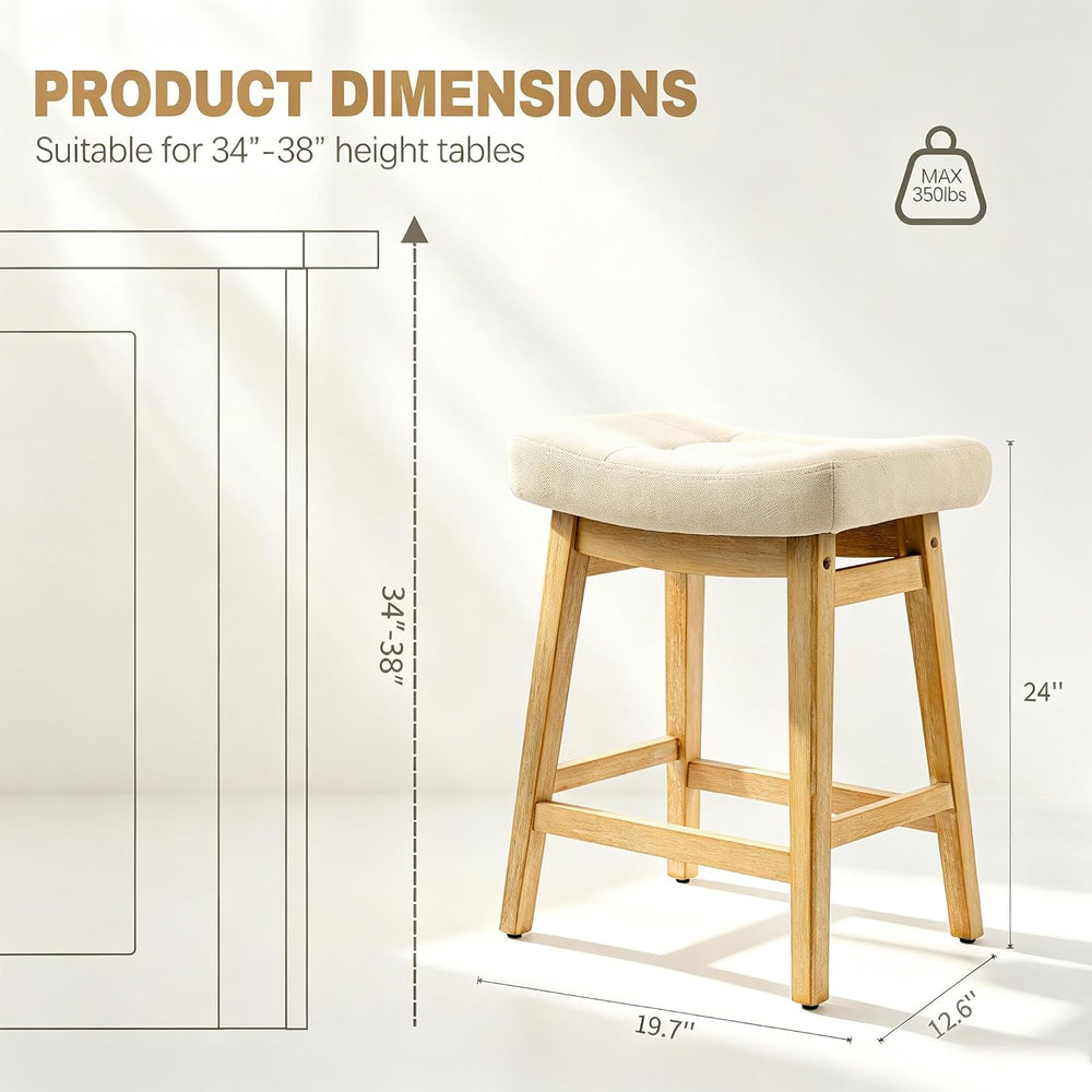 Counter Height Bar Stools Set of 2 for Kitchen Counter, Backless Farmhouse Is...