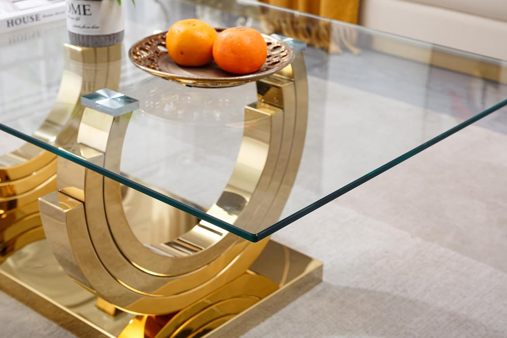 HomVent Glass Coffee Table with Gold Stainless Steel Base | 47"Rectangul...