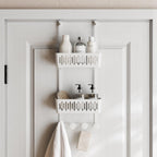 Zenna Home SnugFit Over the Door Caddy Organizer with 2 Storage Baskets and 4 Hooks, Over Door Hanging Organizer for Bathroom, Kitchen, Bedroom, Closet, Easy to Install, No Drilling, White