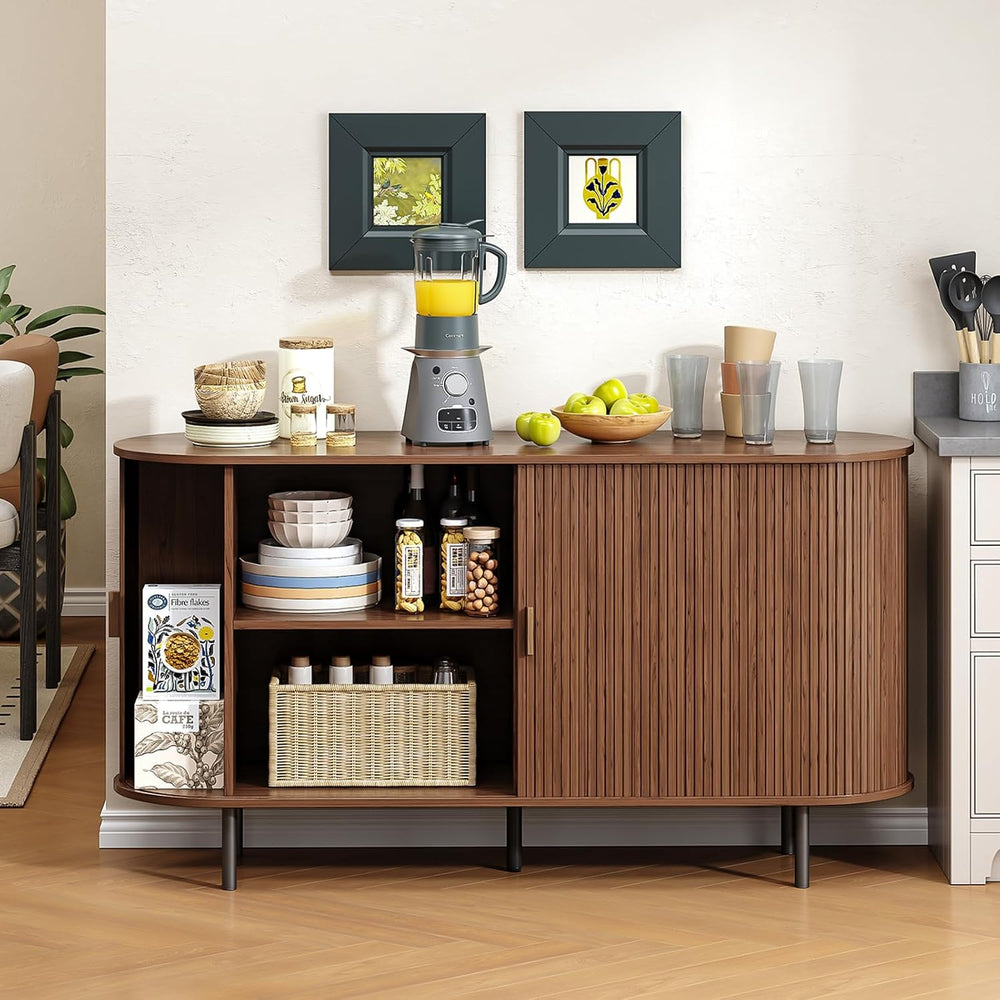 Buffet Cabinet with Storage, 55" Fluted Sideboard Buffet with Sliding Do...