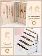 BOOVO Jewelry Box For women, 6 Layer Large Jewelry Organizer With Mirror, Multi-Function Storage Box With Lock, Necklace Holder With 5 Drawers, For Earrings Necklace Bracelet (Silver and White)