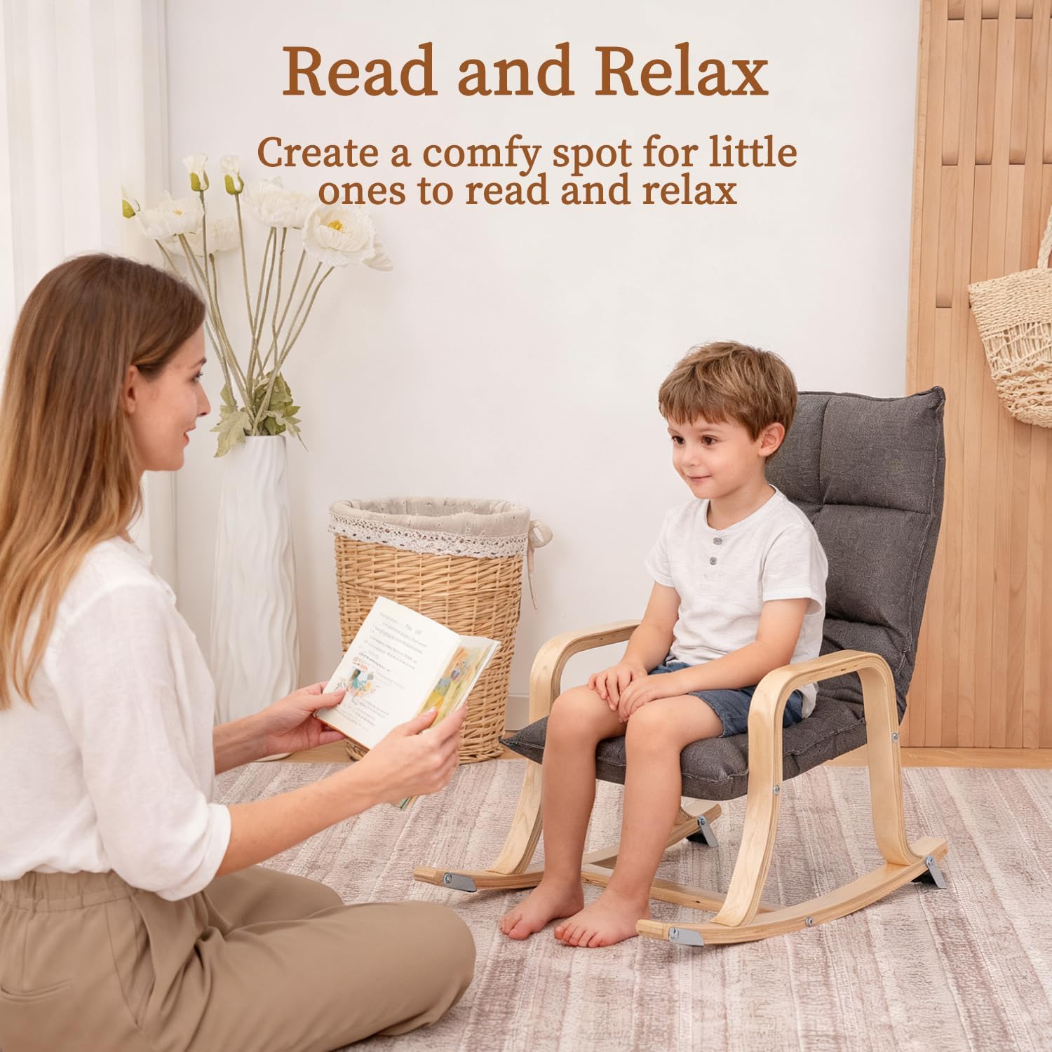 Swegrow Kids' Recliners，Rocker and Stationary Options, Sensory Rocking Chair for Kids & Toddlers，Versatile Floor Chair with Soft Fabric and Stability for Playroom, Bedroom, or Nursery (Gray)