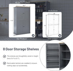 Freestanding Kitchen Pantry with 2 Dawers & 3 Shelves, 2 Double Doors with 6 Shelves, Traditional, Natural Wood Rectangular Storage Cabinet, for Living Room, Dining Room, Gray