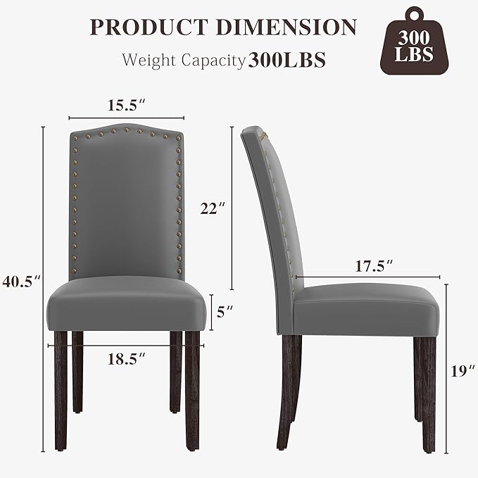 LSSBOUGHT Dining Chair Upholstered Parsons Kitchen Chair with Copper Nails and Solid Wood Legs for Dining Room,Restaurant (Light Grey, 4PCS)