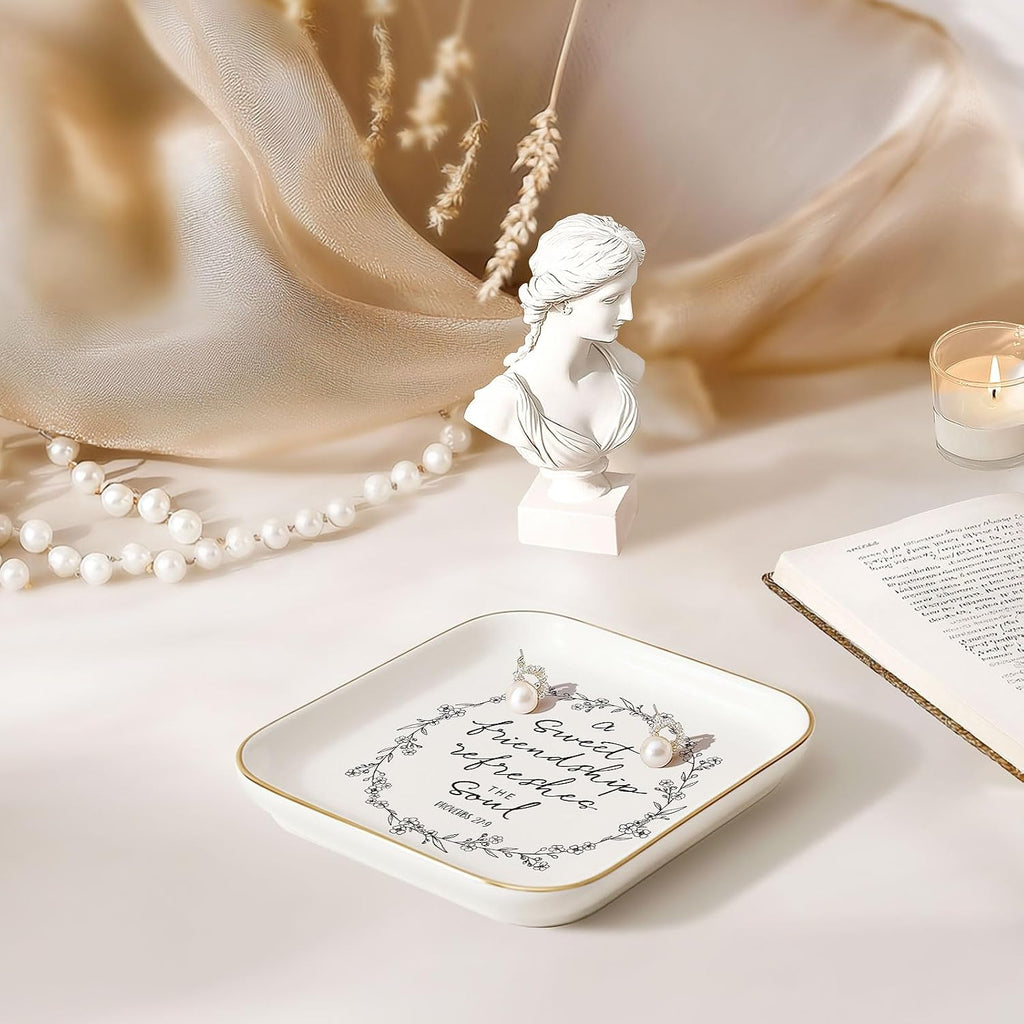 Friendship Gifts for Women, Sisters in Christ Friendship GIF, Jewelry Dish | Friend Gifts For Women, Sweet Friendship – Proverbs 27:9，Bible Verse Jewelry Dish, Christian Gifts – Jewelry Tray Dish