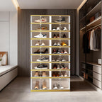 SYNCVIBE Shoe Rack Organizer for Closet Entryway Foldable Sneaker Storage Shoe, Collapsible Shoe Cabinet, Stackable Shoe Storage Cabinet with Lids for Living Room (9 Tiers -36 Pairs White Gold)