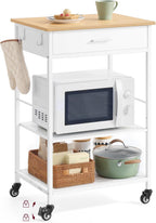VASAGLE Kitchen Rolling Island, Mobile Kitchen Cart with Storage on Wheels, 17.7 x 23.6 x 35.4 Inches, Drawer, 2 Hooks, for Dining Room, Oak Beige and Matte White UKKI007Y01