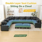 Oversized Modular Sectional Sofa Set, Convertible Deep Seat Cloud Couch with Ottoman, Large U Shaped Corner Couch with Throw Pillows for Living Room (Blue Grey, 10 Seater)