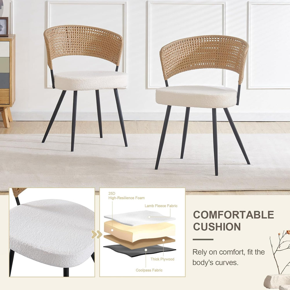 Rattan Dining Chairs Set of 4,Kitchen Chairs with PE Cane Back,Upholstered Bo...