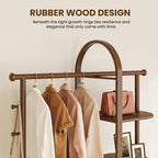 41.3" Wide 3-in-1 Freestanding Clothing Rack, Wooden Coat Rack with 4 Shelves and 5 Hooks, Solid Rubber Wood Coat Rack with Shelves for Entryway, Bedroom, Living Room, Walnut
