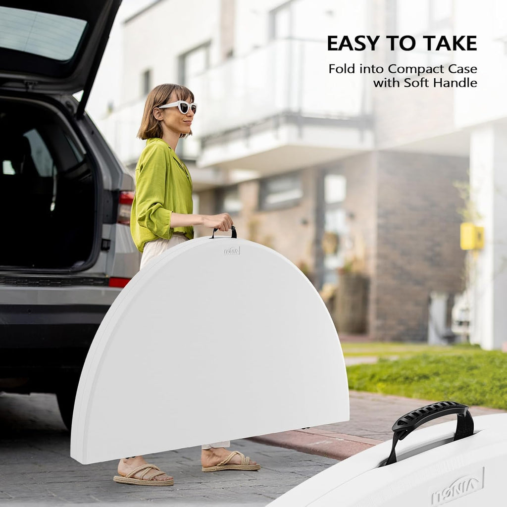 VINGLI White 48" Round Bi-Folding Commercial Table, 4 Feet Portable Plastic Dining Card Table for Kitchen or Outdoor Party Wedding Event, 1-Pack