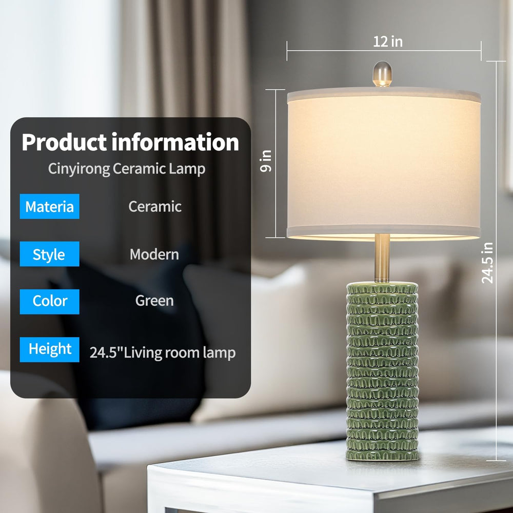 Cinyirong 24.5" Green Ceramic Table Lamps Set of 2, Farmhouse Table Lamp...