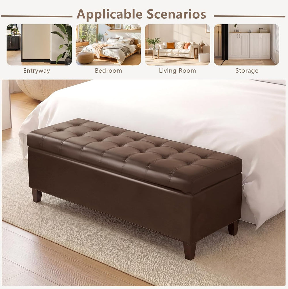 Joveco 51 Inch Storage Bench,Leather Tufted Storage Ottoman with Legs | Safet...