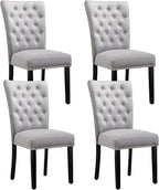 Velvet Dining Kitchen Chair Set of 4, Parsons Upholstered Dining Room Chair, Wood Accent Chair with Nailed Trim, Grey