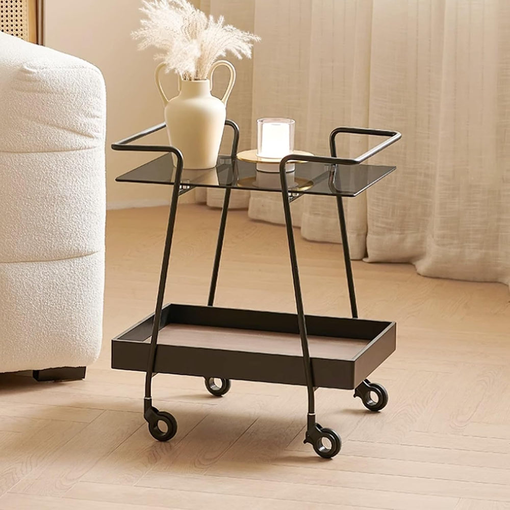 2 Tier Side Table with Wheels End Tables with Storage Shelf Storage Cart with...