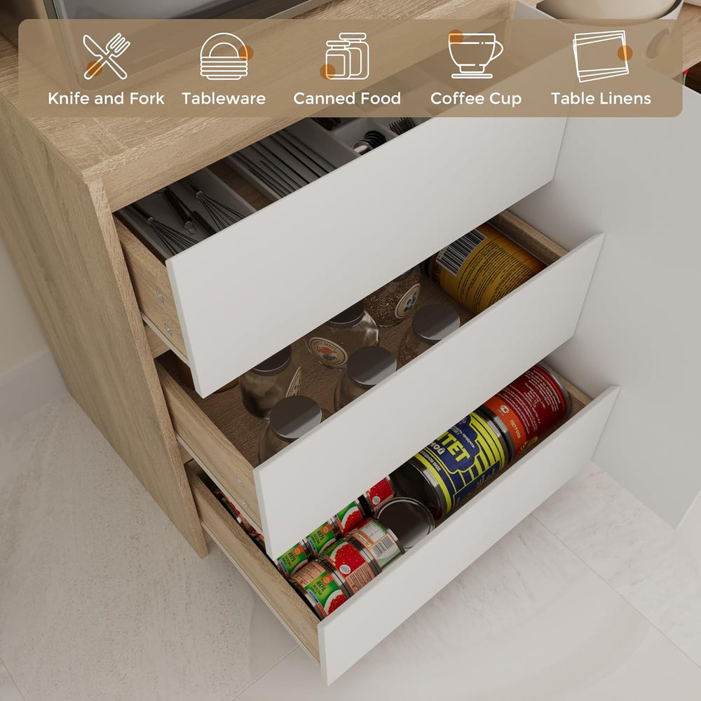 Bobve Large Kitchen Hutch Cabinet with Microwave Stand, Storage Cupboard Pant...