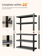 JHYKHG 63" H Storage Shelves,5-Tier Heavy Duty Garage Shelving,Adjustable Shelving Unit,Metal Shelf,Boltless Assembly Rack for Warehouse,Shed,2,500 lb Load,16 x 32 x 63 Inches,Black