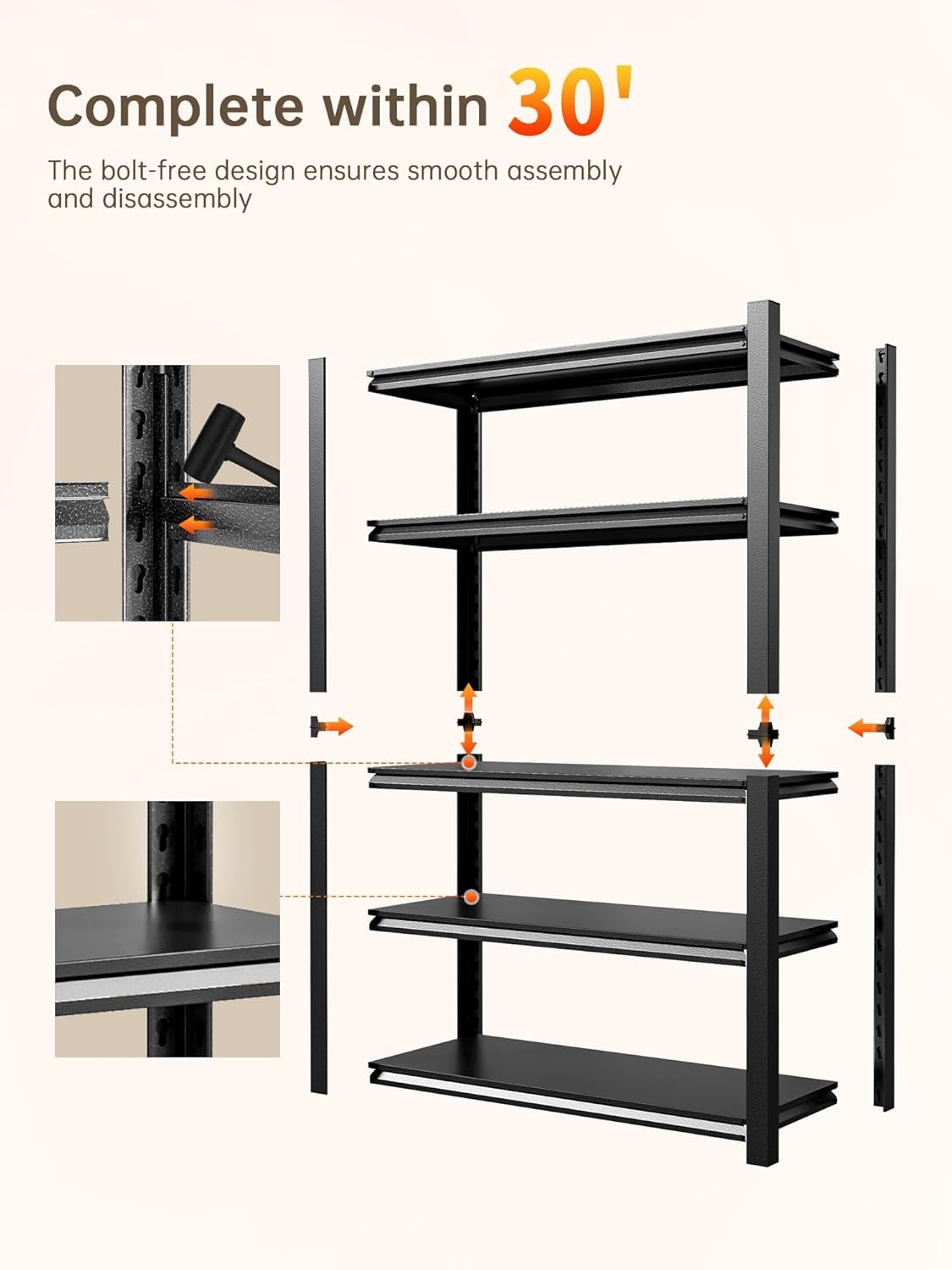 JHYKHG 63" H Storage Shelves,5-Tier Heavy Duty Garage Shelving,Adjustable Shelving Unit,Metal Shelf,Boltless Assembly Rack for Warehouse,Shed,2,500 lb Load,16 x 32 x 63 Inches,Black