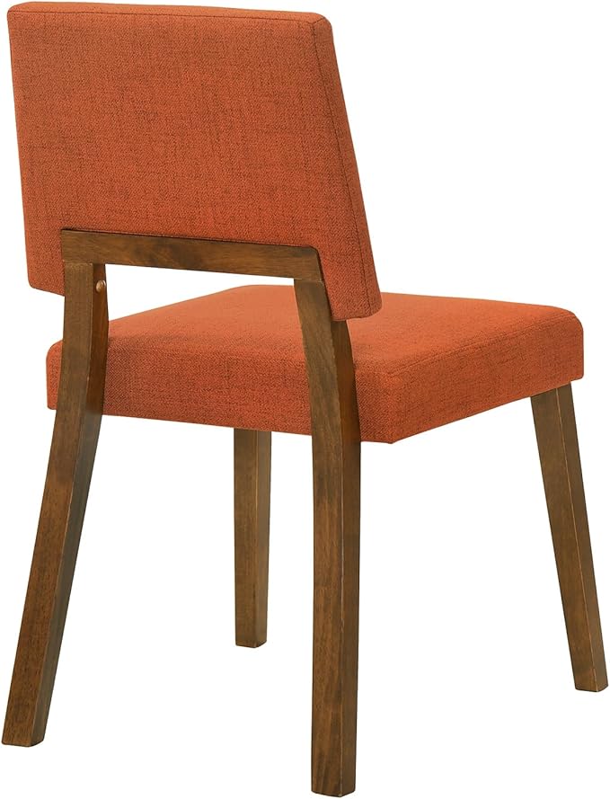 Armen Living Channell Mid Century Modern 7 Piece Walnut Wood Dining Table Set with Orange Fabric