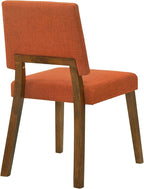 Armen Living Channell Mid Century Modern 5 Piece Walnut Wood Dining Table Set with Benches in Orange Fabric