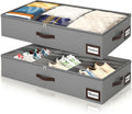 OIAHOMY 2 Pack 53L Under Bed Storage with Adjustable Dividers, 6" Low Profile Underbed Storage Bins for Comforters & Clothes, Save Closet Space with Clear View Lid & Reinforced Handles, Grey