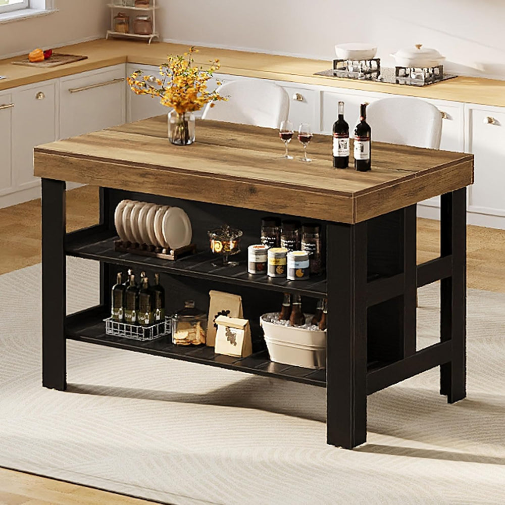Tribesigns Kitchen Island with Storage and Seating, Farmhouse Large Stationar...