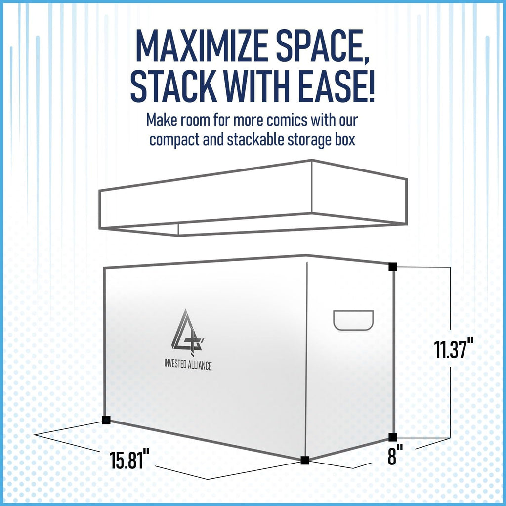 Bundle Set Premium Short Comic Book Storage Box Organizer with Lid | Thick Cardboard Comic Storage Box For Collectibles Fits 150-175 Current/Silver Age, Heavy Duty & Stackable.