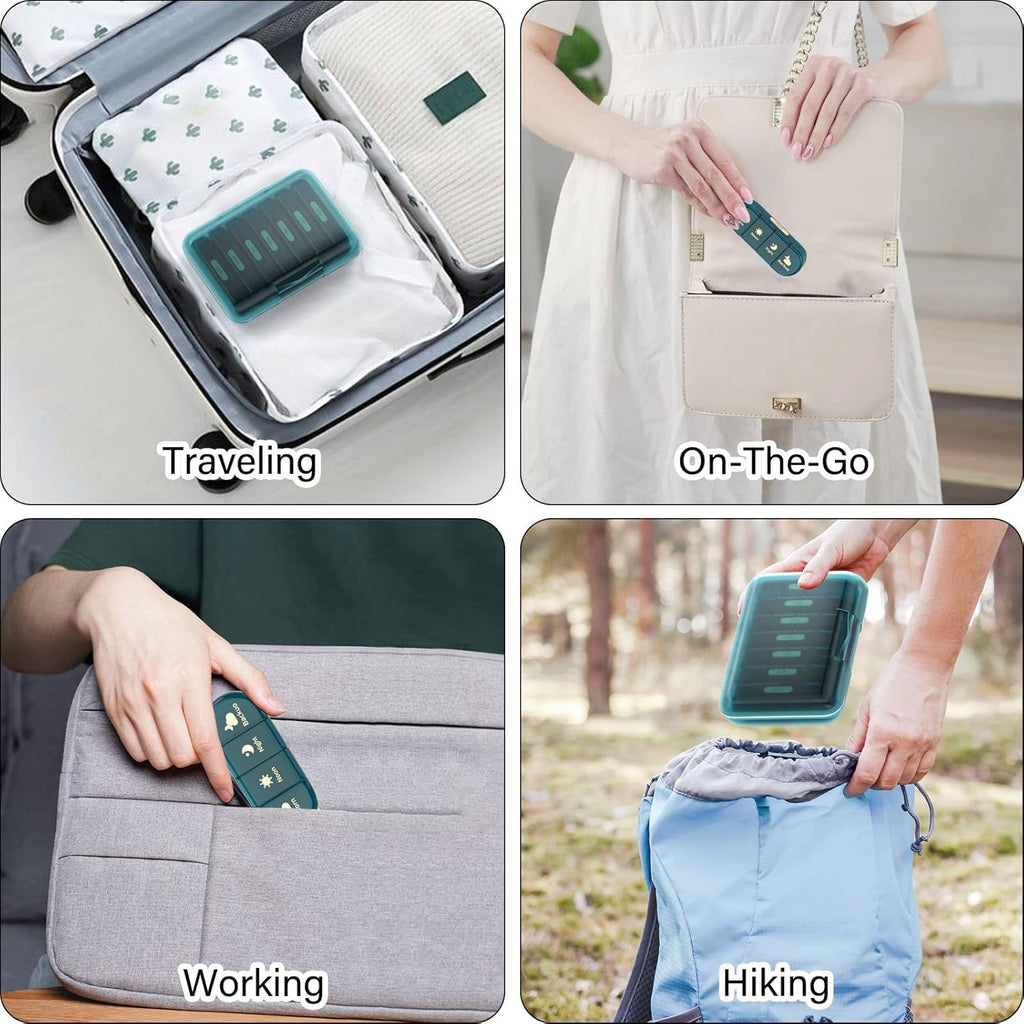 Weekly Pill Organizer 4 Times a Day, 7 Day Pill Box 4X, Portable for Travel Pill Case for Pills/Vitamin/Fish Oil/Medication/Supplements (4x7 Blue)