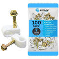 STEREN Coaxial Cable Clips - Cable Holder - Wire Clips - Siding Clips for Hanging - Cord Holder for Desk - Cable Clamps (White, 100 Count - Mini Screw)
