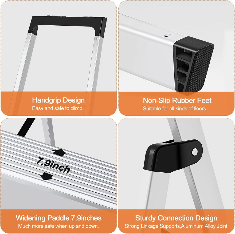 Sweetcrispy 5 Step Ladder, 330lbs Folding Step Stool with Anti-Slip Pedal
