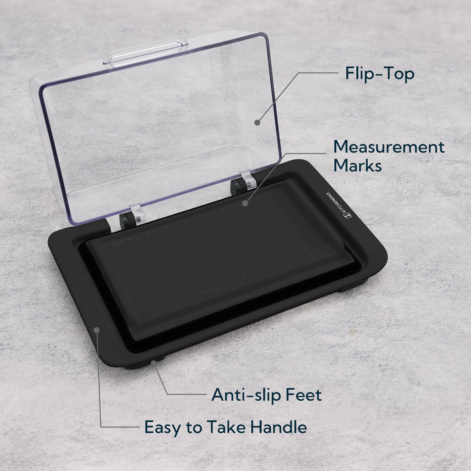 KITCHENDAO Airtight Flip-Top Butter Dish with Lid for Countertop and Refrigerator, Butter Keeper, Plastic Butter Holder Tray for 2 Sticks East Coast/West Coast/European Style/ Kerrygold Butter (Black)