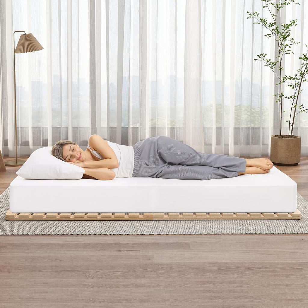 LILYPELLE Floor Bed Frame, Solid Wood Japanese Tatami Bed Frame, Foldable & Breathable & Moisture-Proof Bed Plate for Futon Mattress or Floor Sleeping, Standard Queen