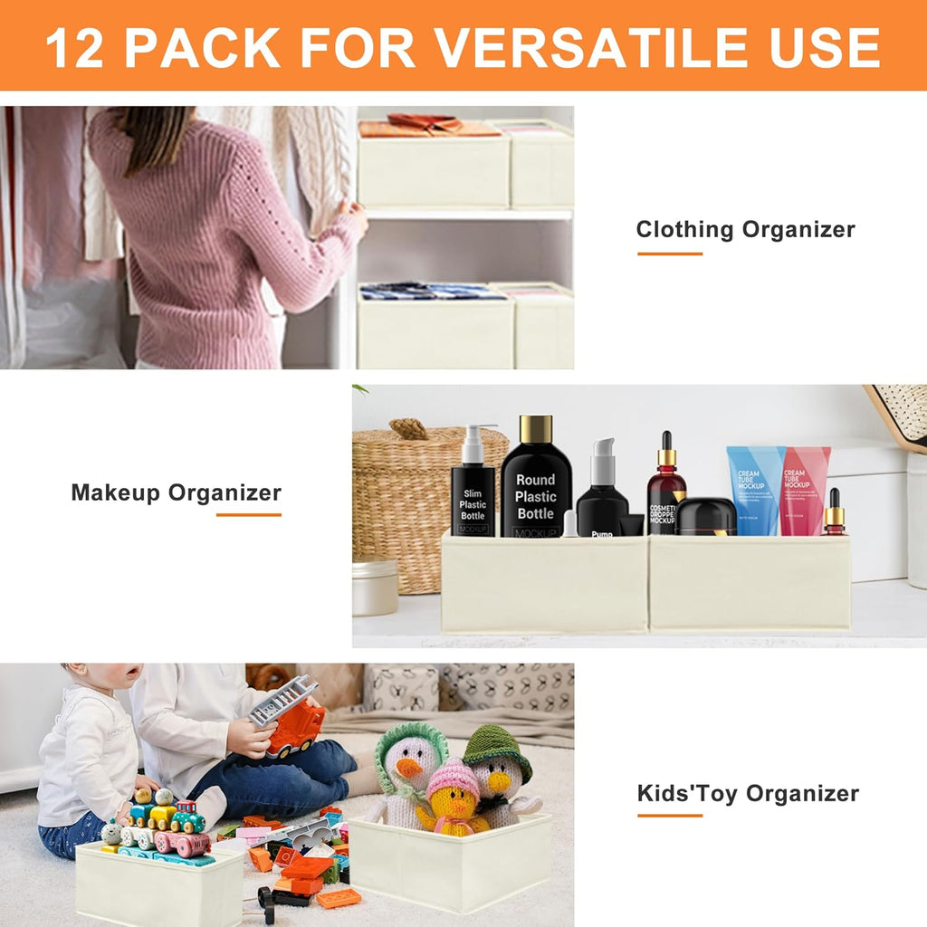 Clothes Organizer, Storage Drawer, 12 Piece Fabric Drawer Organizer Foldable Wardrobe Divider for Clothing, Underwear, Socks, Bra and Scarf, Home Storage Box in Drawers and Closet
