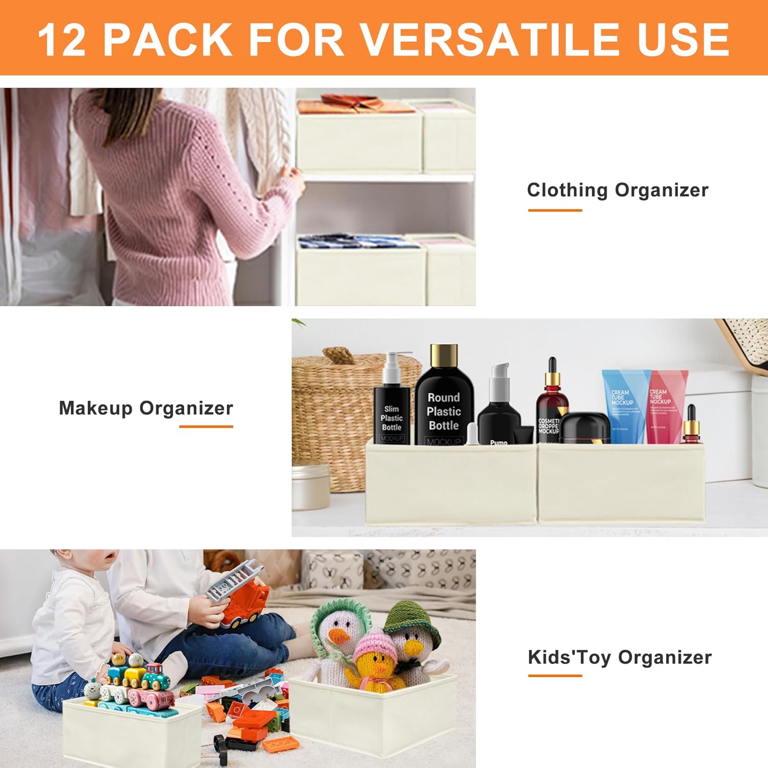 Clothes Organizer, Storage Drawer, 12 Piece Fabric Drawer Organizer Foldable Wardrobe Divider for Clothing, Underwear, Socks, Bra and Scarf, Home Storage Box in Drawers and Closet