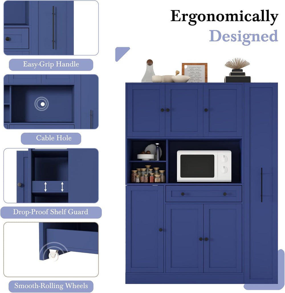 Buffet Cabinet with Hutch and Pull-Out Side Organizer, 70 in | P2 MDF, 6 door...