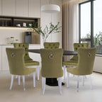 Velvet Upholstered Dining Chairs Set of 8, Modern Kitchen Side Chairs with Nailhead Trim and Silver Plated Leg, Metal Pulling Ring for Dining Room Living Room(Olive Green-Silver Plated Leg)