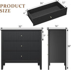 RoyalCraft Black Fluted 3 Drawer Dresser, 32 inch Wide Dresser Nightstand for Bedroom, Modern Wood Chest of Drawers, Large Painted Nightstand with 3 Drawers for Closet, Hallway, Entryway