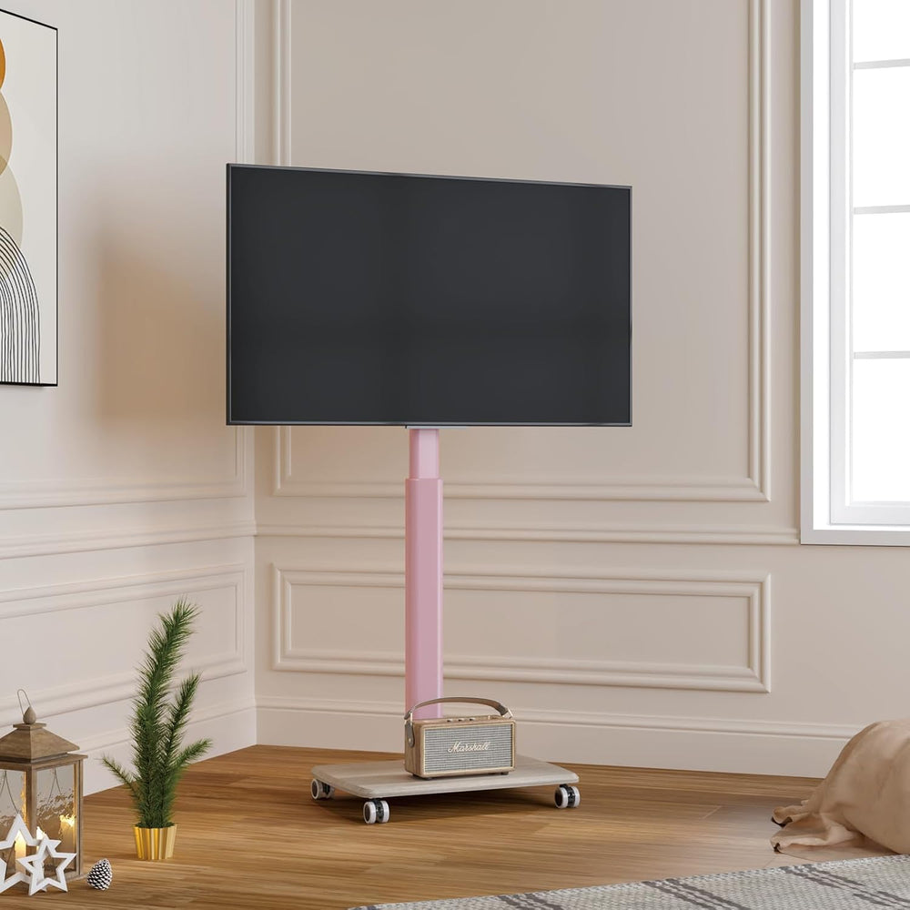 Pink Rolling TV Stand for 32 to 55 65 75 85 Inch TVs, Corner TV Floor Stand w...