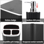 Bathroom Accessories Set - Gorgeous Bathroom Set, 10PC Black Bathroom Accessory Set, Toilet Brush, Trash Can, Qtip Holder Dispenser & Soap Dispenser