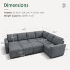 HONBAY Modular Sectional Couch with Pull Out Bed, Chenille Sleeper Sofa with Storage Seats Ottoman, U Shaped Sectional Couches for Living Room, Bluish Grey
