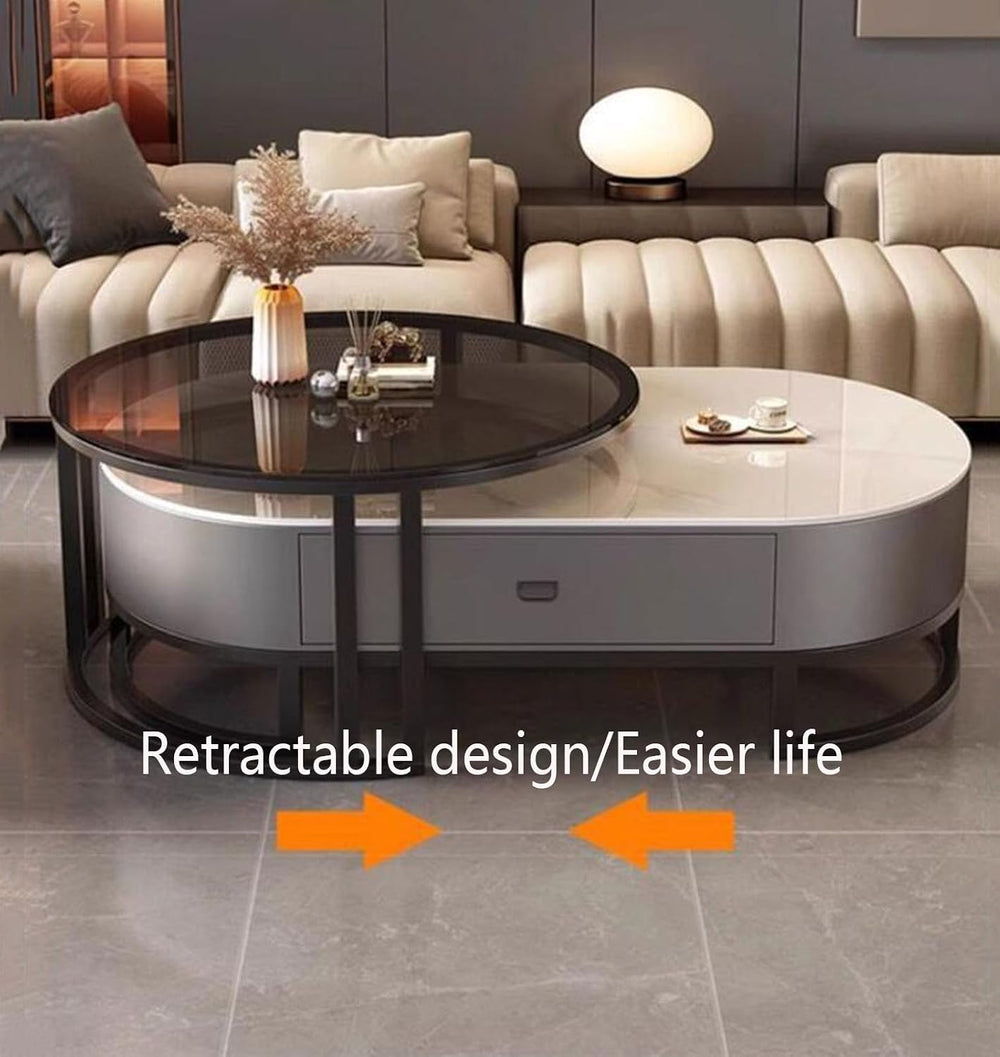 Oval Stone Nesting Coffee Table Set of 2 for Living Room,Modern Steel Frame N...