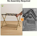 Smart FENDEE 2 Packs Fully Assembled Steel Luggage Rack, Folding Suitcase Stand with Shoe Shelf, Portable Luggage Holder for Guest Room, Bedroom, Hotel, Brass