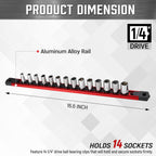ALOANES Magnetic Socket Organizer 3/8-Inch Drive, Socket Rail Organizer Heavy Duty Aluminum, 360° Swivel Clips Socket Holder Kit, 3/8-Inch Socket Holder x 14 Clips (Red)