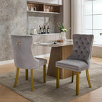 Velvet Dining Chairs Set of 2, Kitchen & Dining Room Chairs, Upholstered Dining Chairs with Back Ring Pull and Golden Solid Wood Legs, Modern Tufted Kitchen Chairs for Dining Room, Light Grey