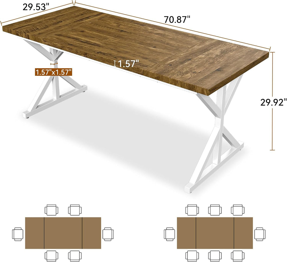 70.8 Inch Rectangular Dining Table for 6-8 People, Farmhouse Kitchen Table wi...