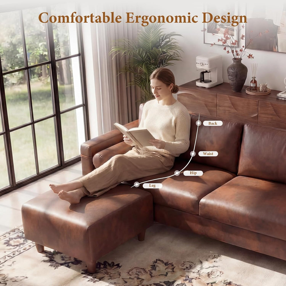 Vesgantti 100" L-Shaped Faux Leather Sectional Couch, Wide Seating, Coco...