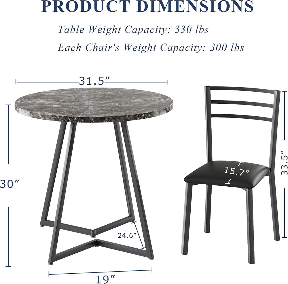 VECELO Small Round Dining Table Set for 2, Wood Tabletop with Strong Metal Fr...