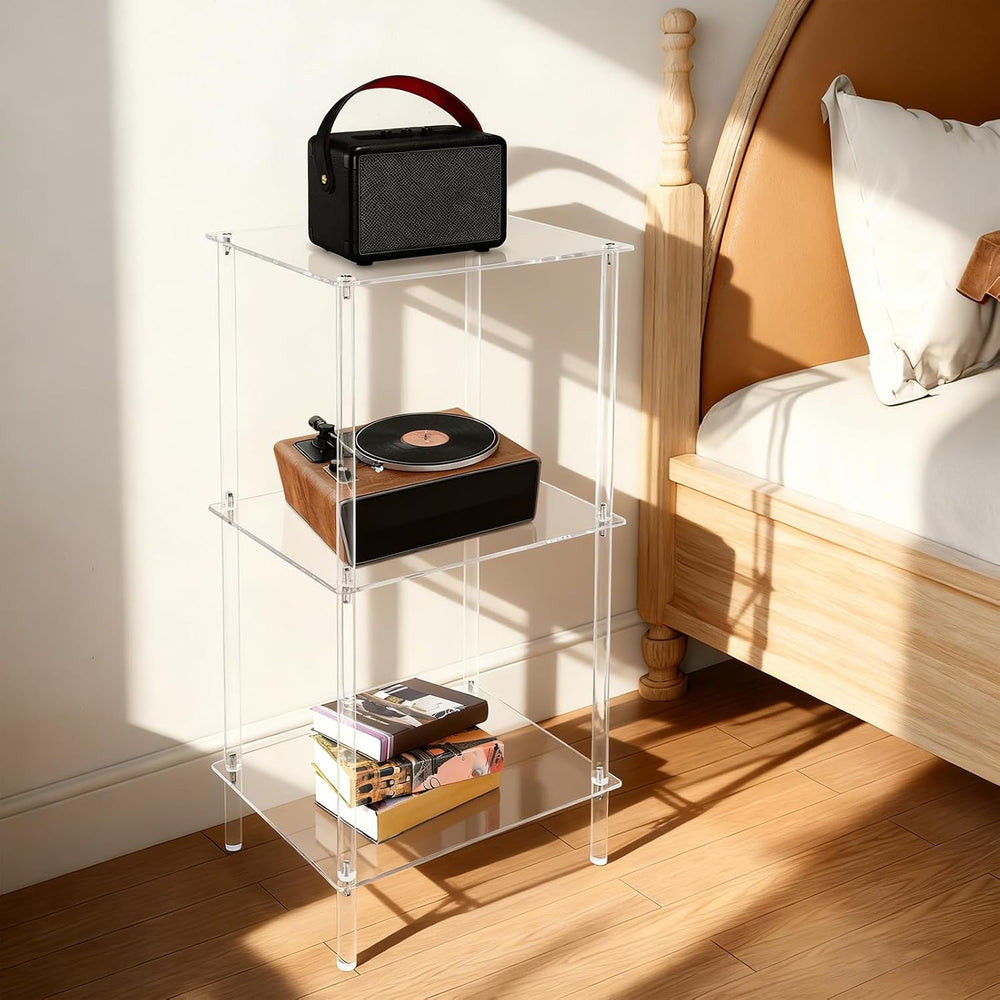 3-Tier Acrylic Record Player Stand, Clear Vinyl Record Storage Table with 11 ...