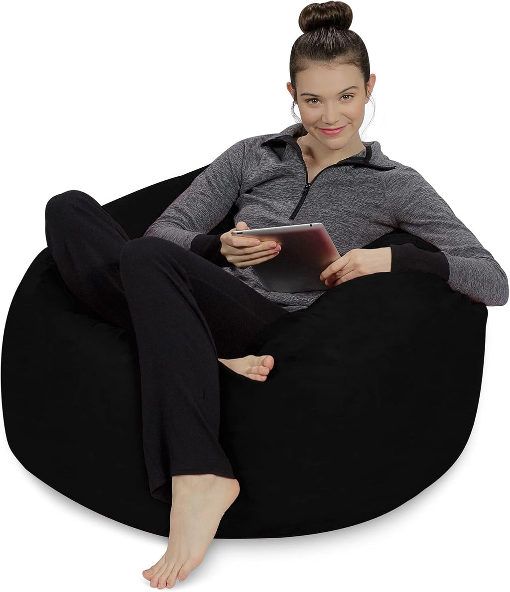 Sofa Sack Bean Bag Chair - Plush, Ultra Soft - Memory Foam Bean Bag Chair with Microsuede Cover - Stuffed Foam Filled Furniture and Accessories for Dorm Room 3 Feet - Midnight Black